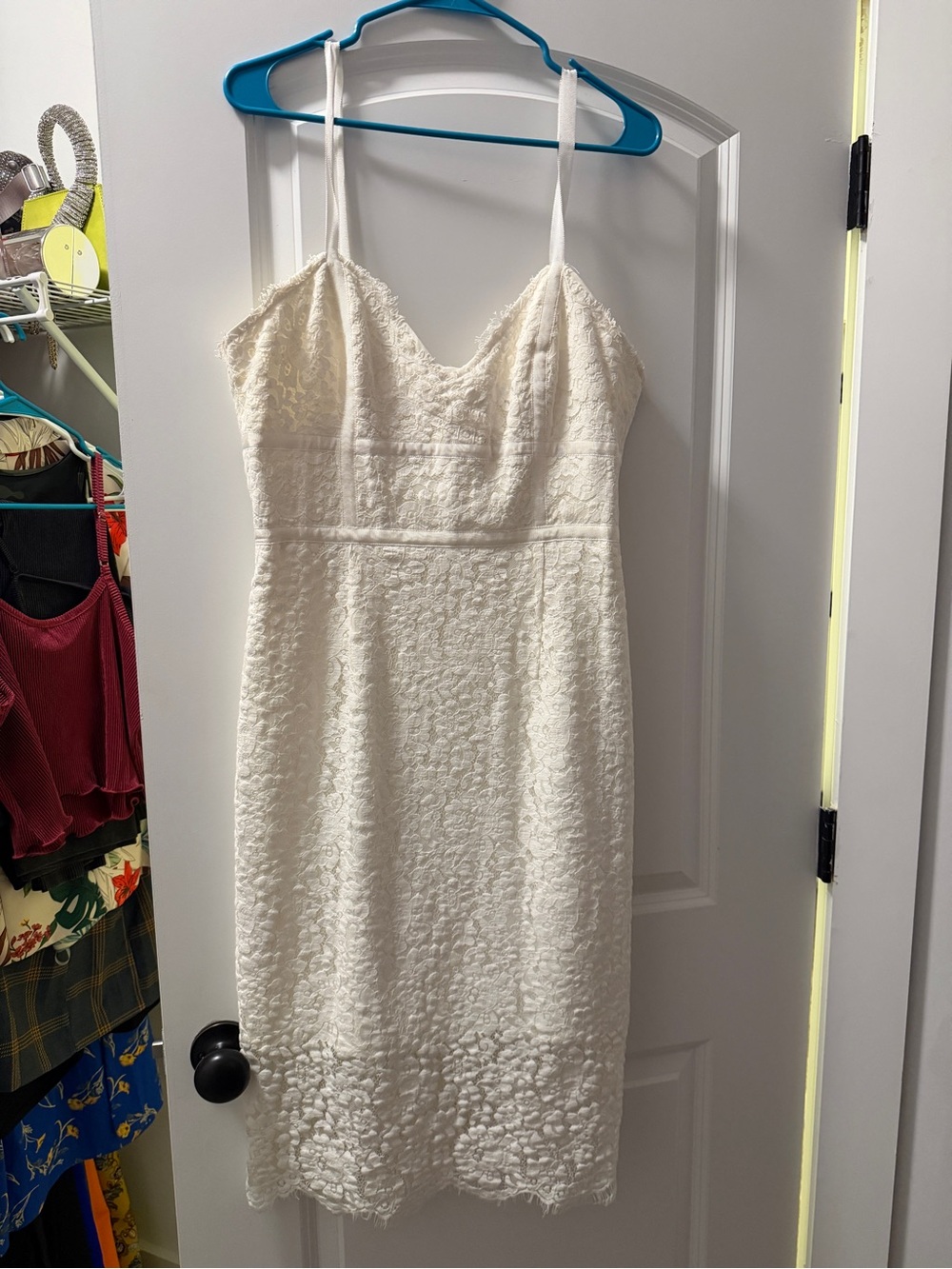 Lulu's Ivory Lace Midi Dress with Spaghetti Straps